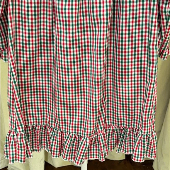 Sweet Dreams - Girls Santa Embroidered Red and Green Gingham Nightgown - Size:6Y - Picture 6 of 7